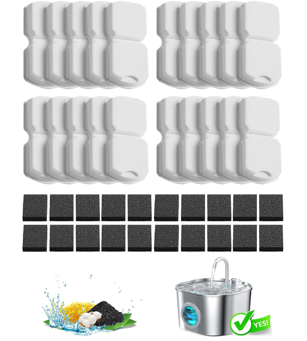 12/20Packs Pet Cat Water Fountain Replacement Carbon Filters & Sponges Set for S15/S15-Pro/S15-Plus/S15-L Hooise Water Dispenser