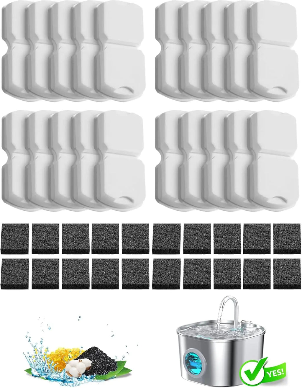 12/20Packs Pet Cat Water Fountain Replacement Carbon Filters & Sponges Set for S15/S15-Pro/S15-Plus/S15-L Hooise Water Dispenser