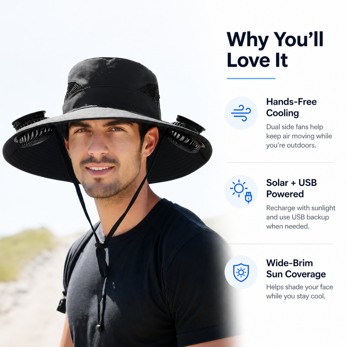Bucket Hat with Solar Powered Fan